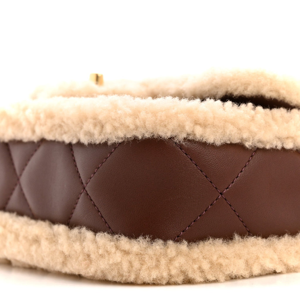 Chanel Shearling Lambskin Quilted Mini Furry Coco Flap Beige Brown