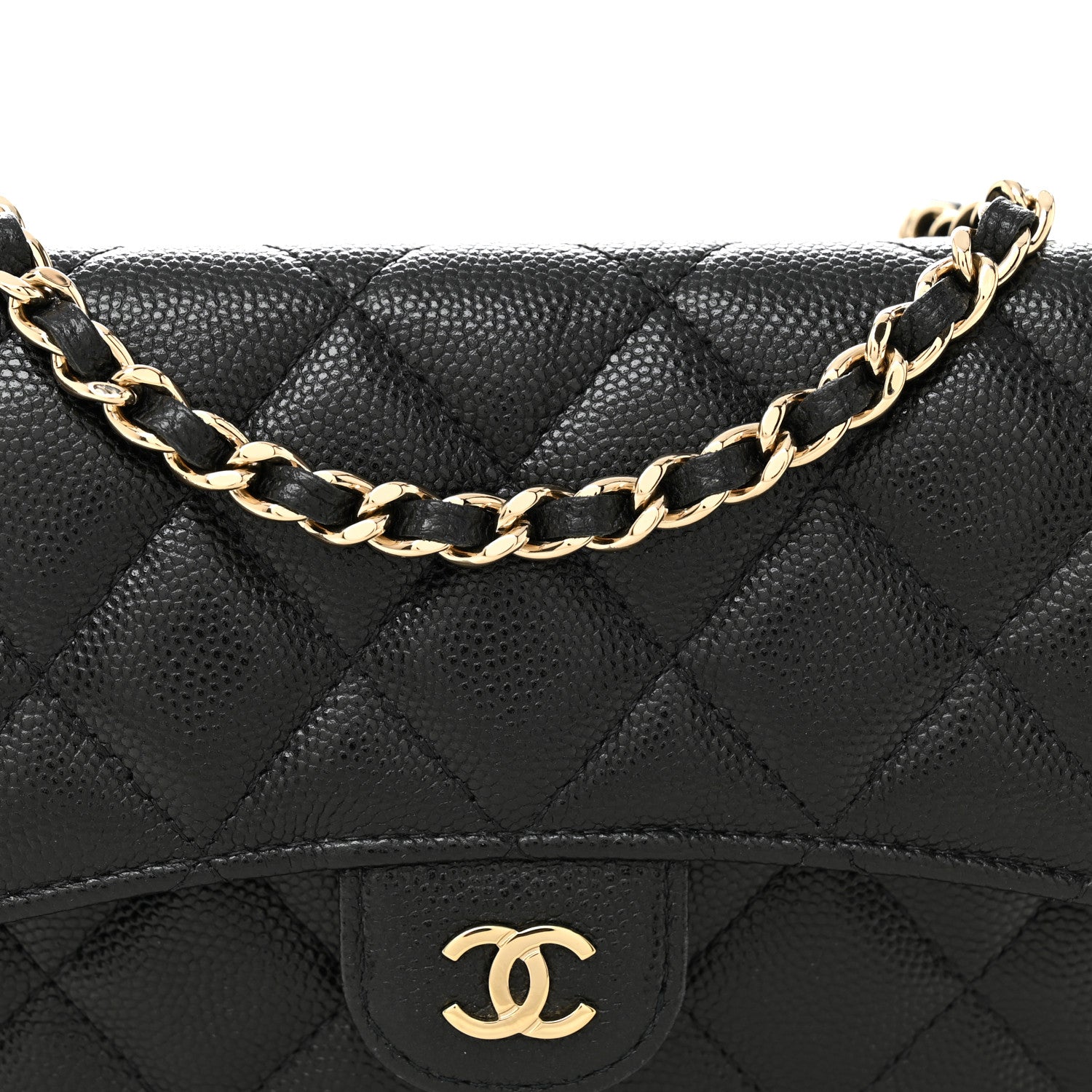 Chanel Caviar Quilted Flap Phone Holder With Chain Black