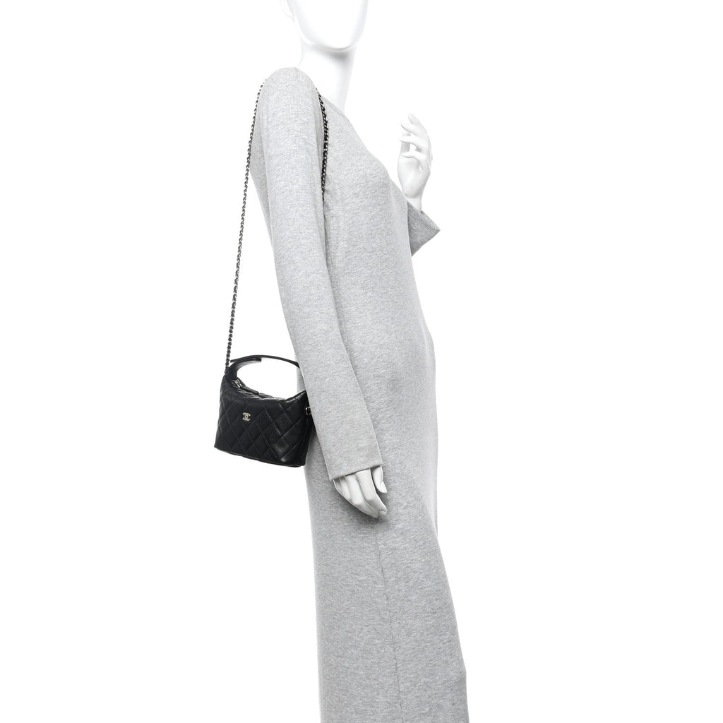 Chanel Caviar Quilted Hobo Clutch With Chain  Black