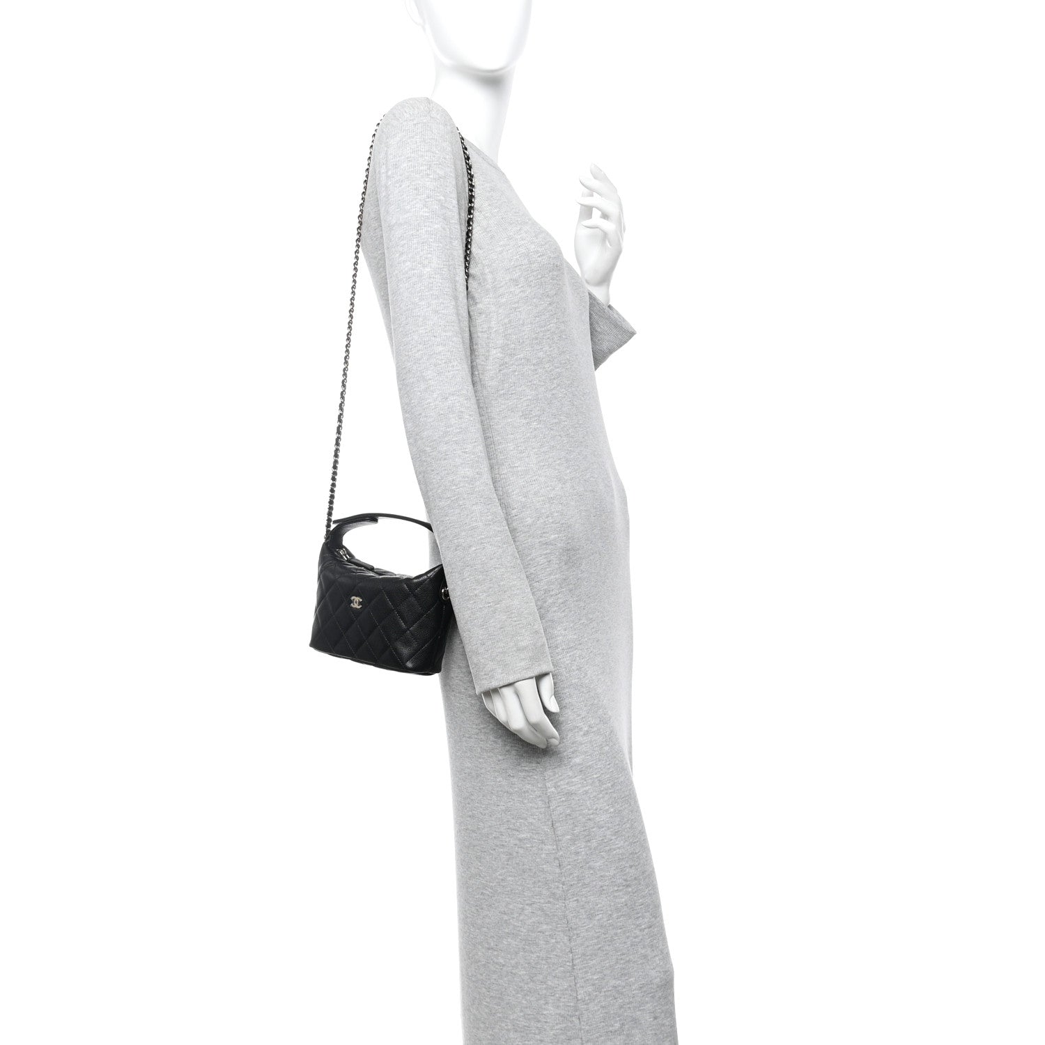 Chanel Caviar Quilted Hobo Clutch With Chain  Black