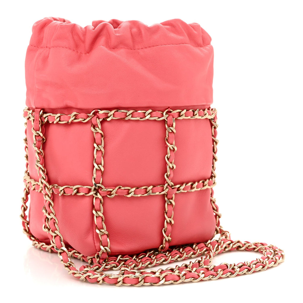 Chanel Lambskin Bucket Chain Drawstring Bag Pink