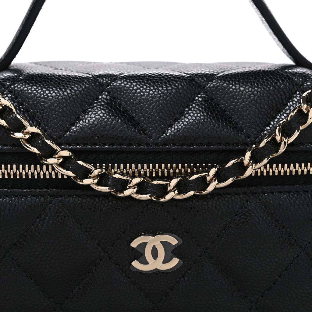Chanel Caviar Quilted Top Handle Slim Vanity With Chain Black