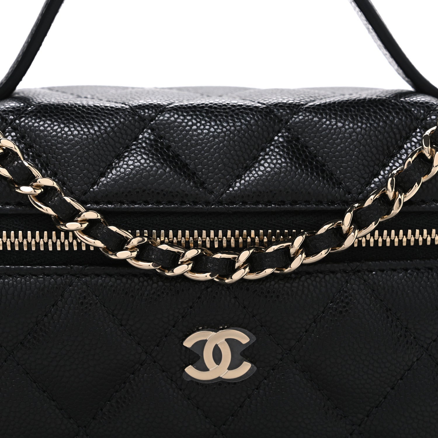 Chanel Caviar Quilted Top Handle Slim Vanity With Chain Black