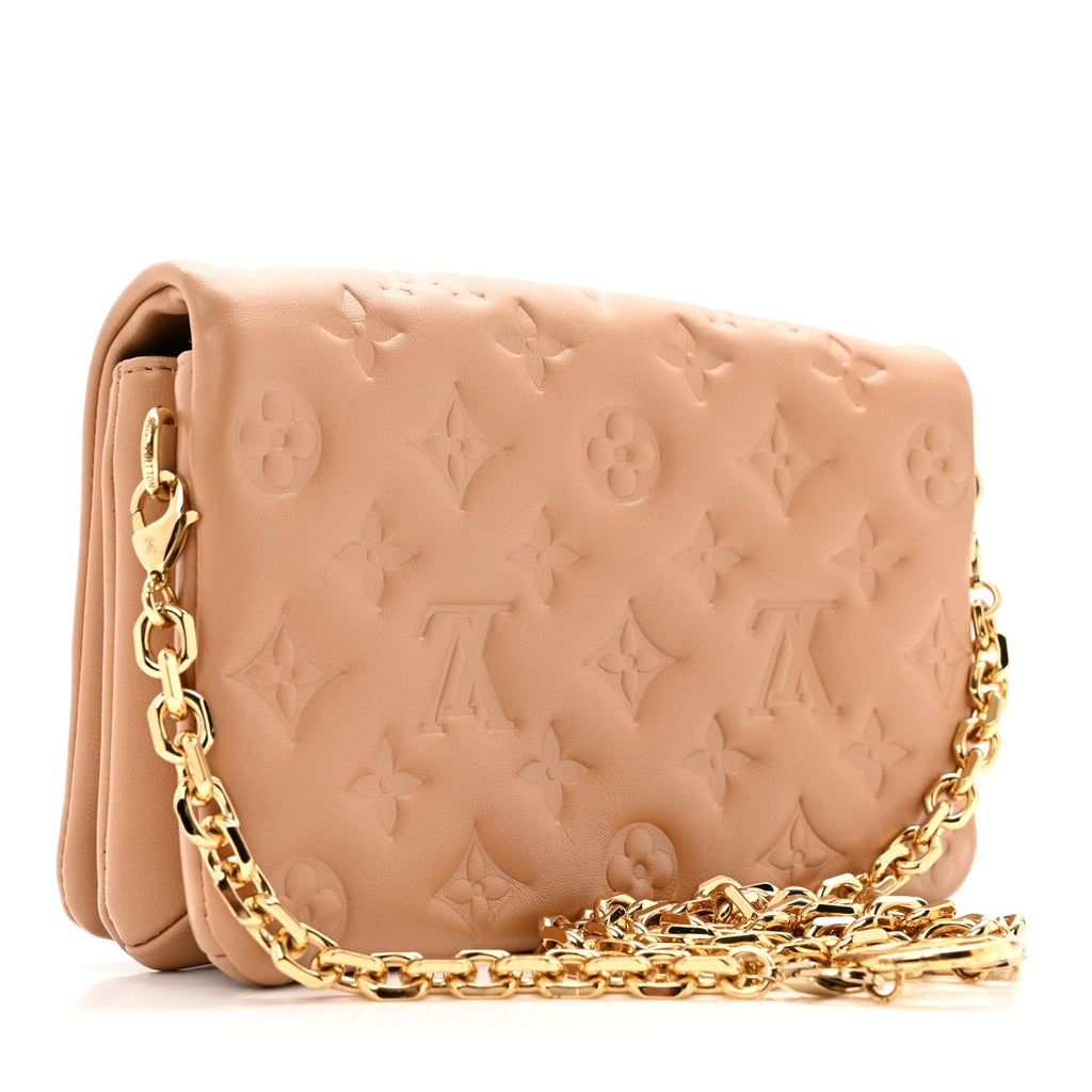 Louis Vuitton Lambskin Embossed Monogram Pochette Coussin Camel
