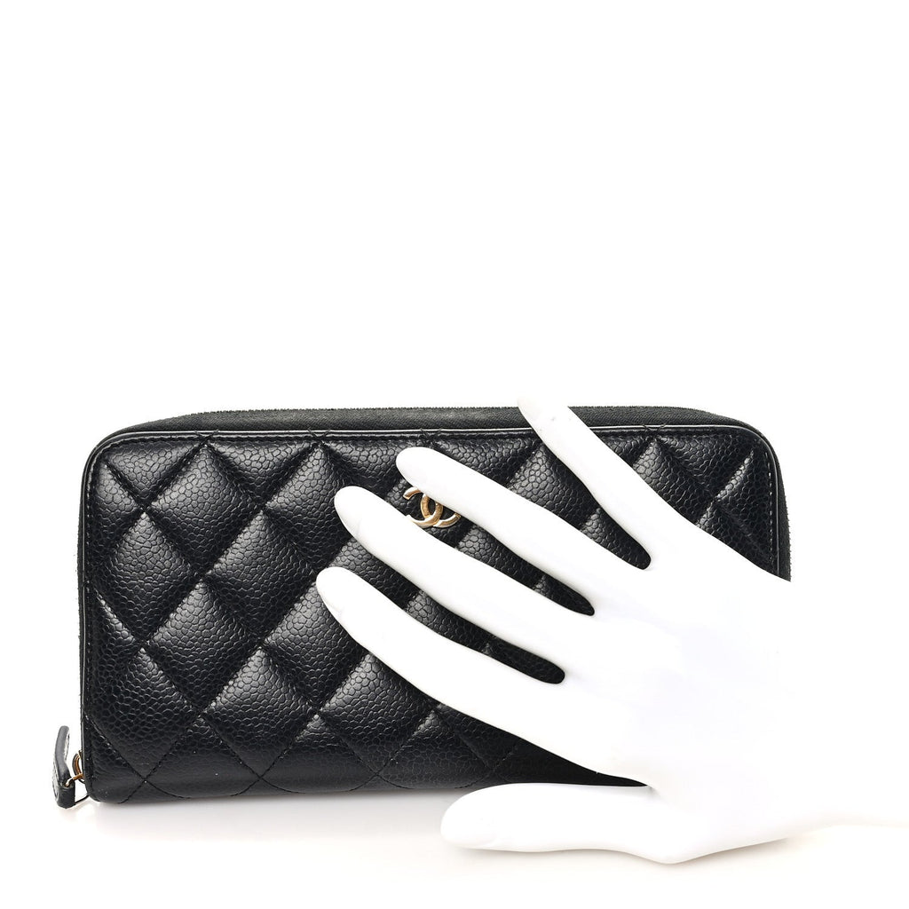 Caviar Quilted Large Gusset Zip Around Wallet Black