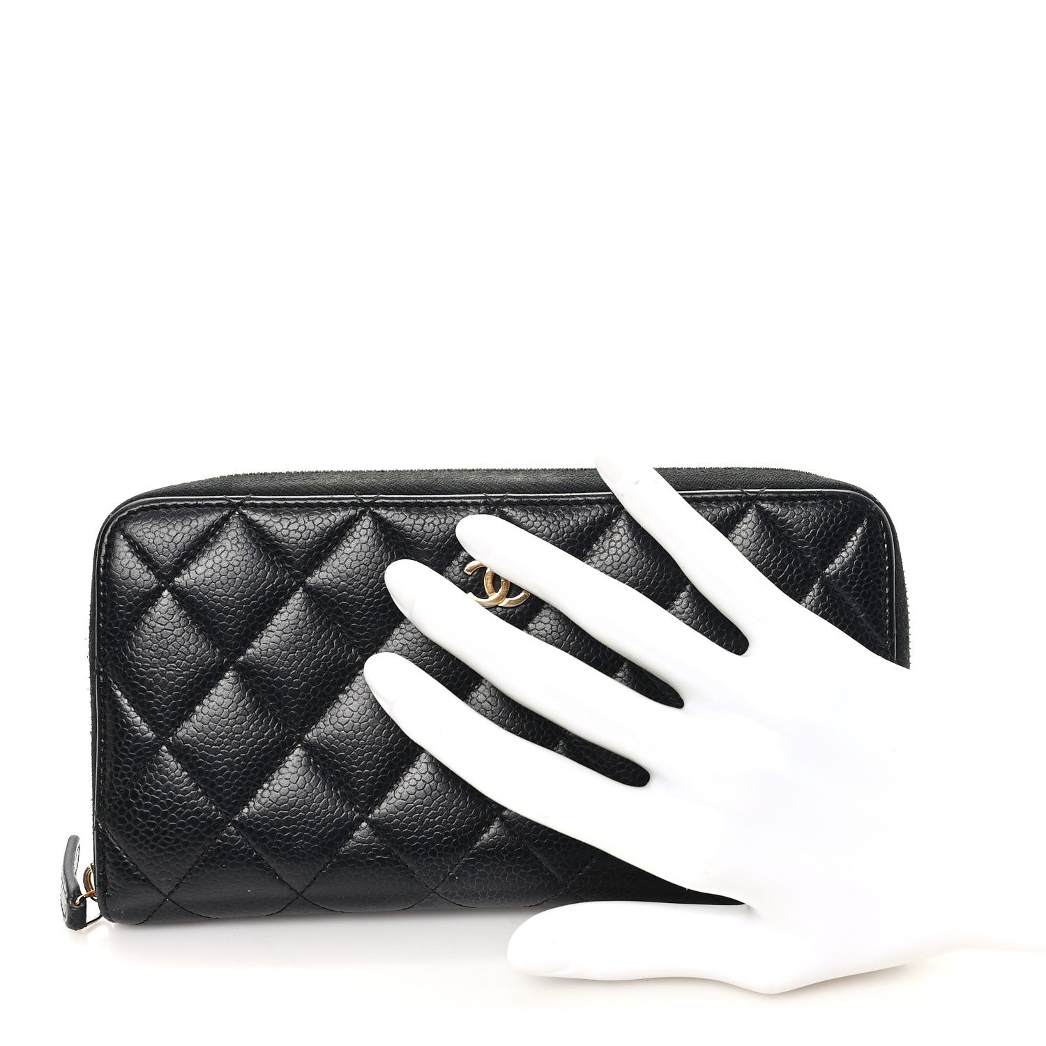 Caviar Quilted Large Gusset Zip Around Wallet Black
