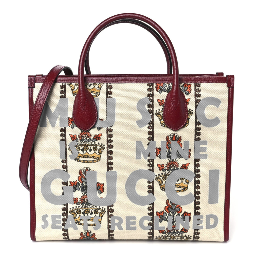 Gucci Canvas Jacquard Calfskin 100 Centennial Music Small Tote Bag Ivory Red