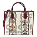 Gucci Canvas Jacquard Calfskin 100 Centennial Music Small Tote Bag Ivory Red