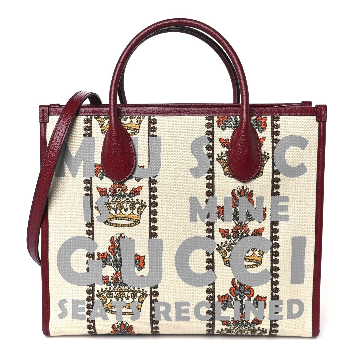 Gucci Canvas Jacquard Calfskin 100 Centennial Music Small Tote Bag Ivory Red