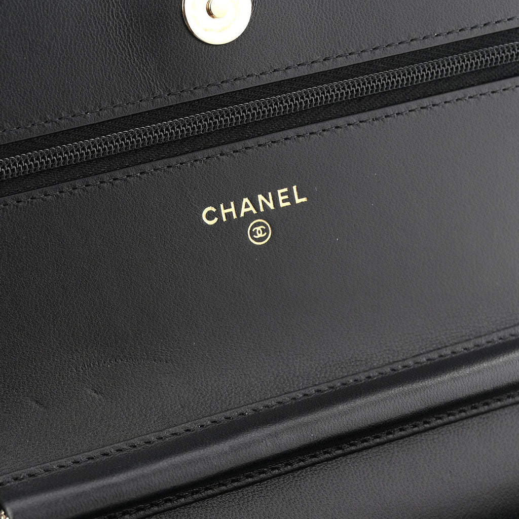 Chanel Lambskin Quilted Enamel CC Wallet On Chain WOC Black