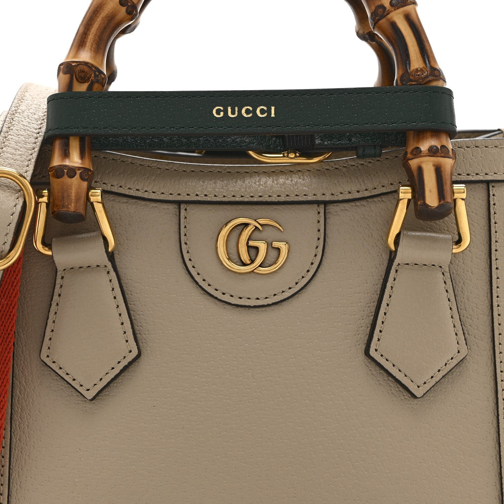 Gucci Textured Dollar Calfskin Web Mini Diana Tote Bag Oatmeal Vintage Green
