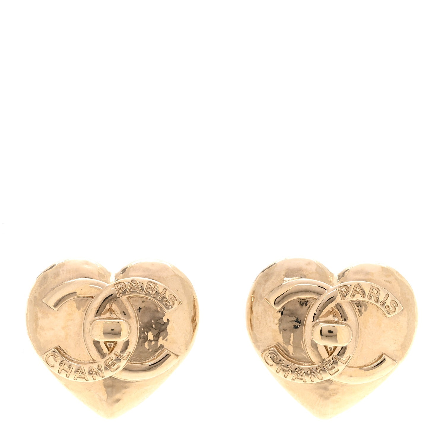 Metal CC Heart Turnlock Earrings Gold