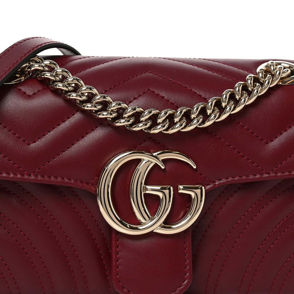 Gucci Calfskin Matelasse Mini GG Marmont Shoulder Bag Rosso Ancora