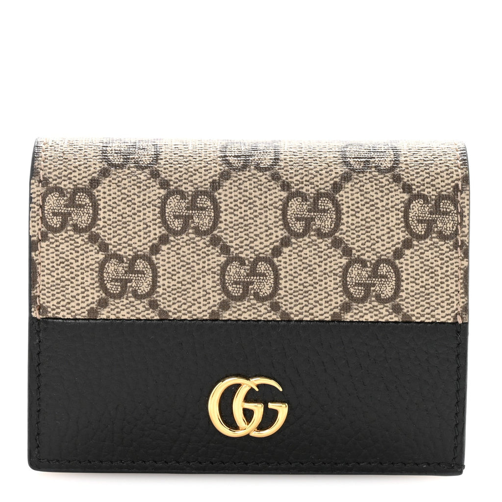 Gucci Dollar Calfskin GG Supreme Monogram GG Marmont Card Case Black Beige Ebony