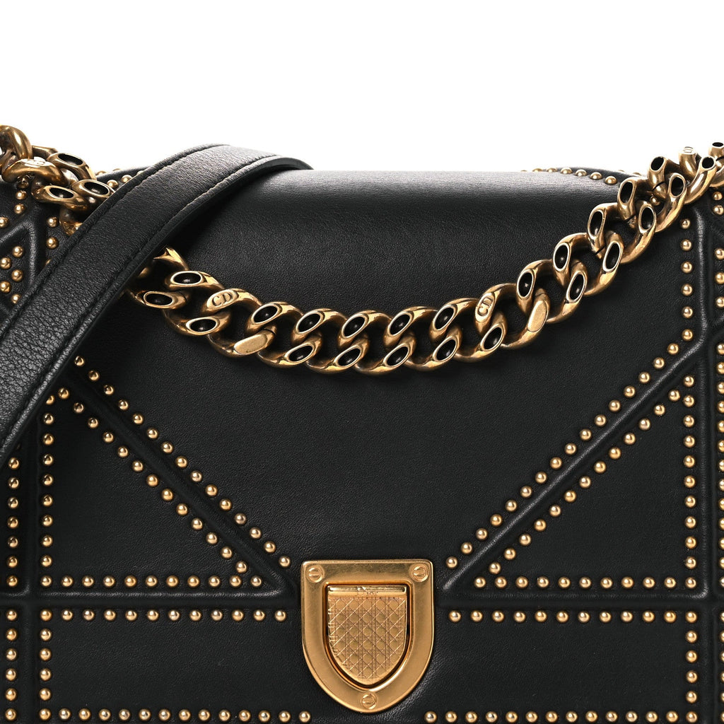 Christian Dior Lambskin Studded Medium Diorama Flap Bag Black