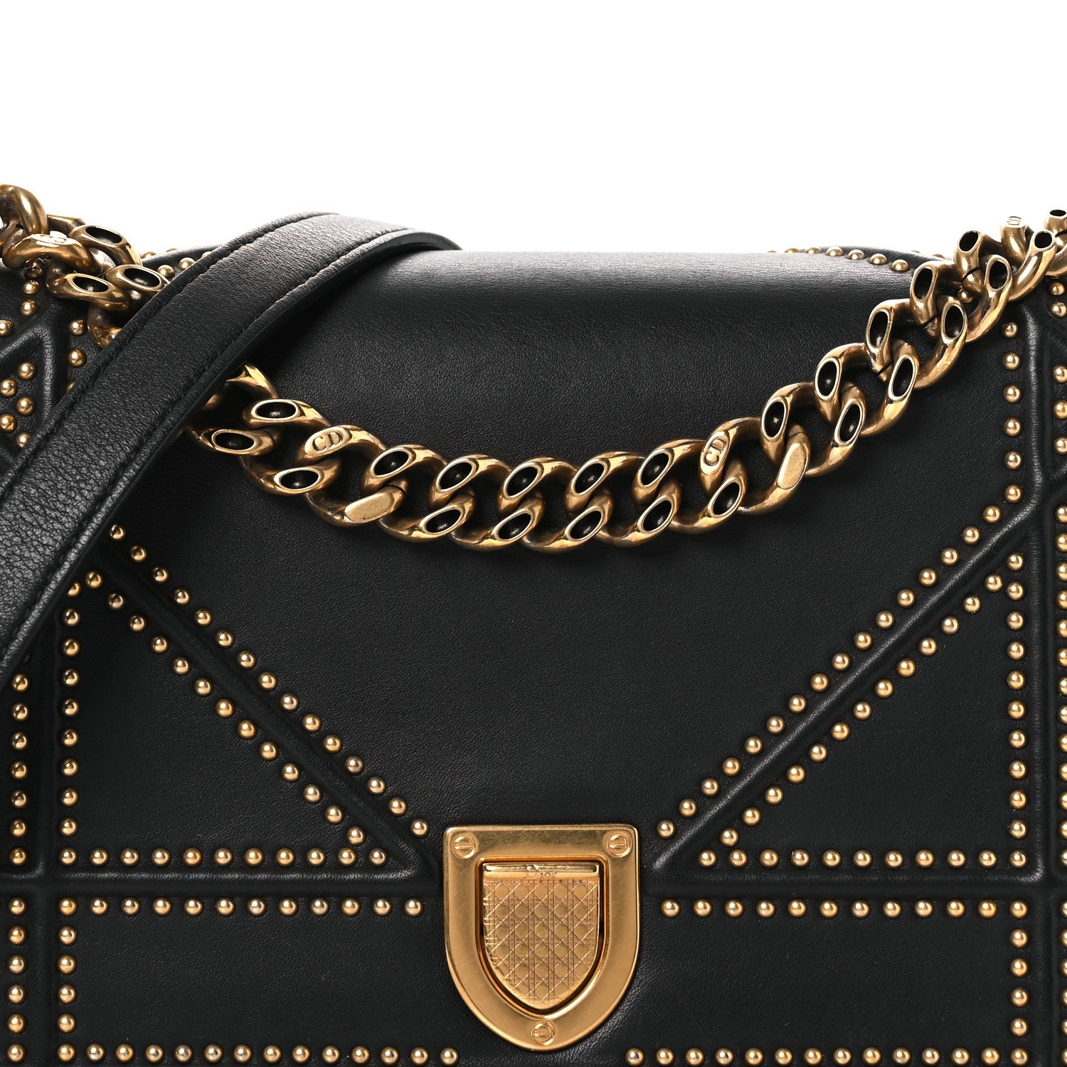 Christian Dior Lambskin Studded Medium Diorama Flap Bag Black