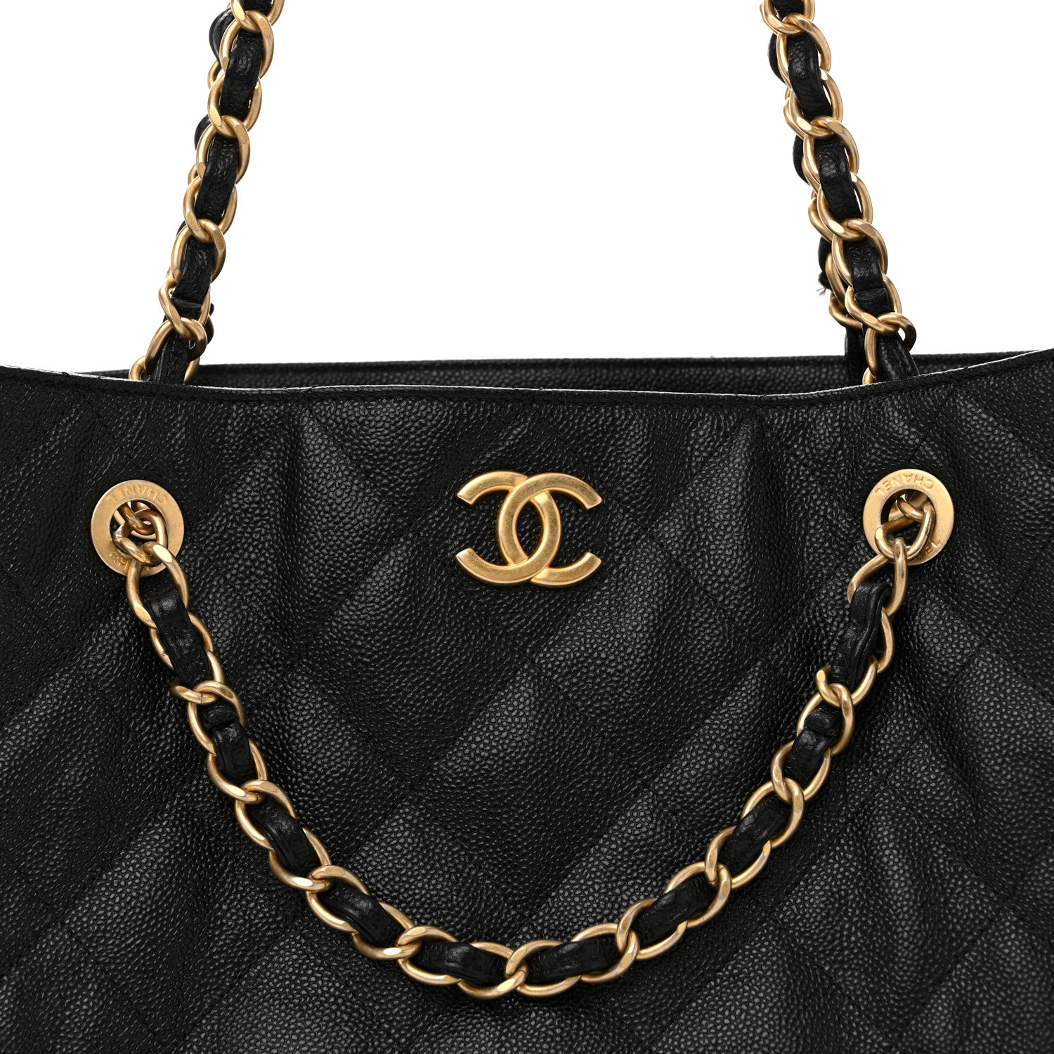 Chanel Caviar Quilted Small Trapezoid Chain Shopping Tote Black