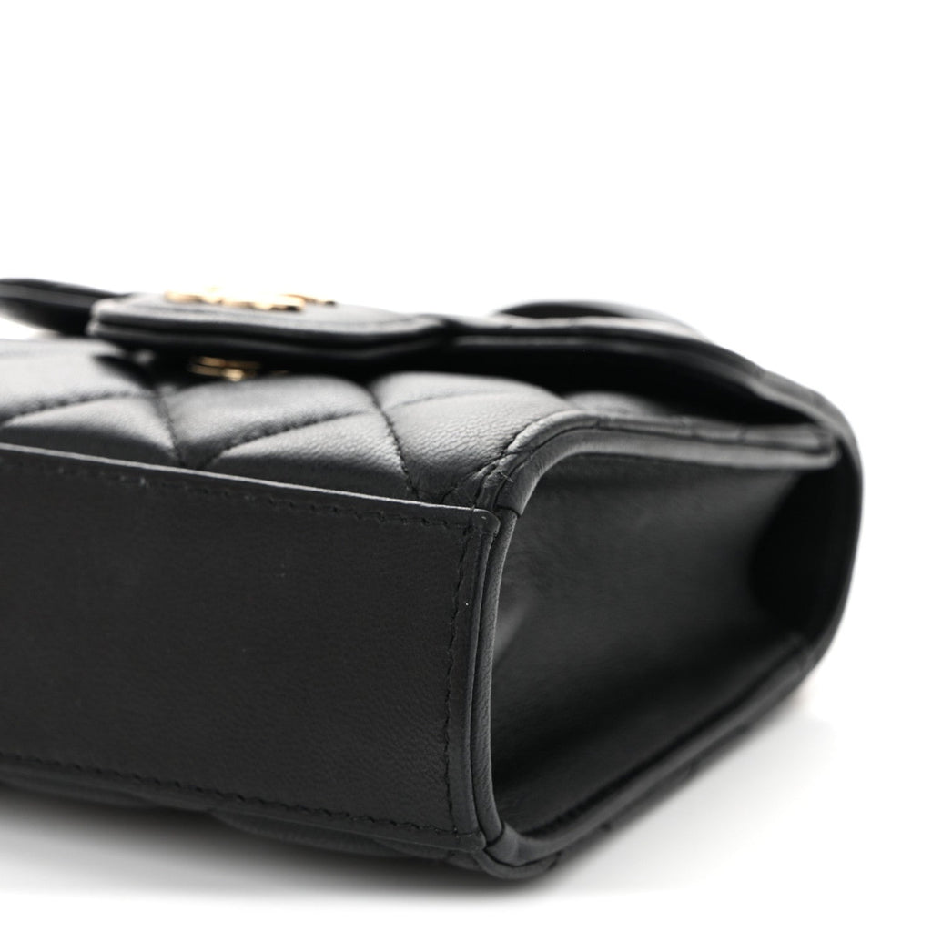 Chanel Lambskin Quilted Top Handle Flap Clutch With Chain Black