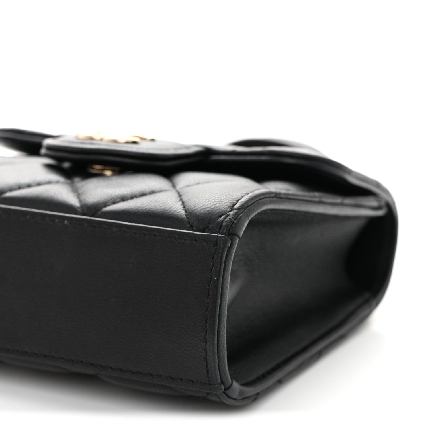 Chanel Lambskin Quilted Top Handle Flap Clutch With Chain Black