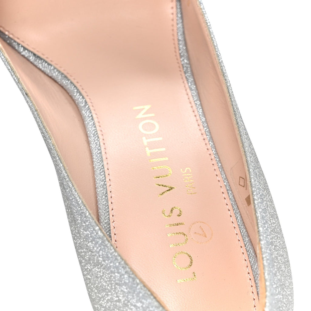 Louis Vuitton Glitter Fabric Blossom Pumps 37 Silver