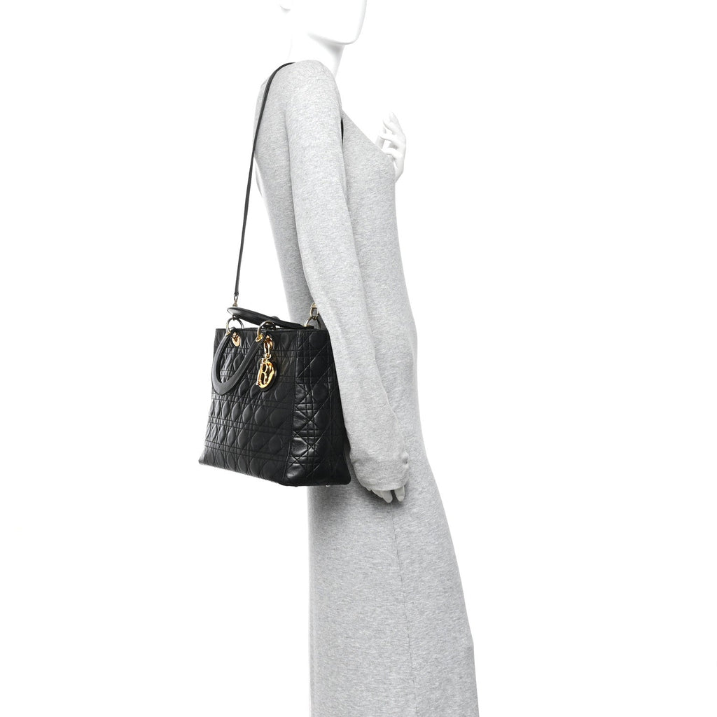 Christian Dior Lambskin Cannage Large Lady Dior Black