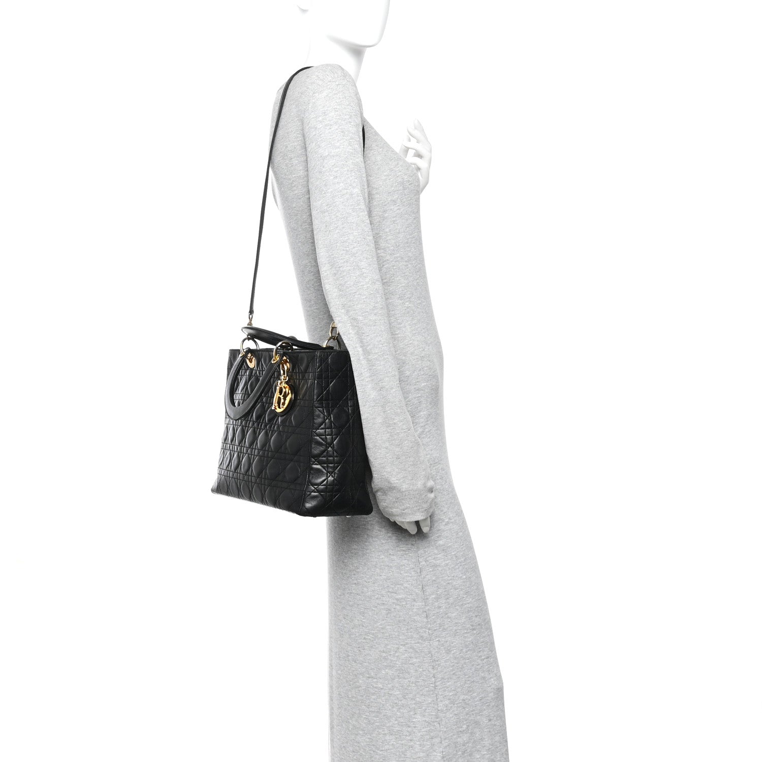 Christian Dior Lambskin Cannage Large Lady Dior Black