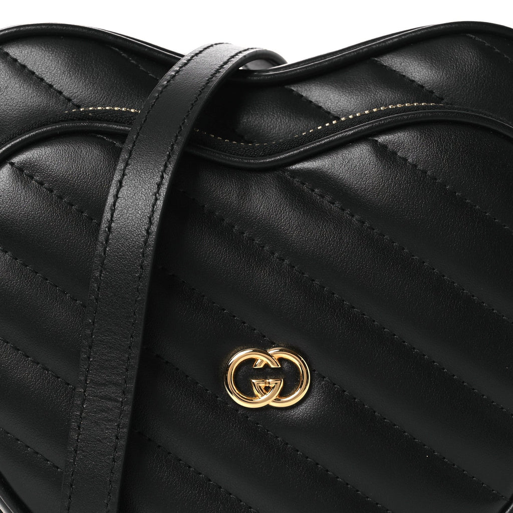 Gucci Calfskin Matelasse DDiagonal Mini Interlocking G Heart Shoulder Bag Black