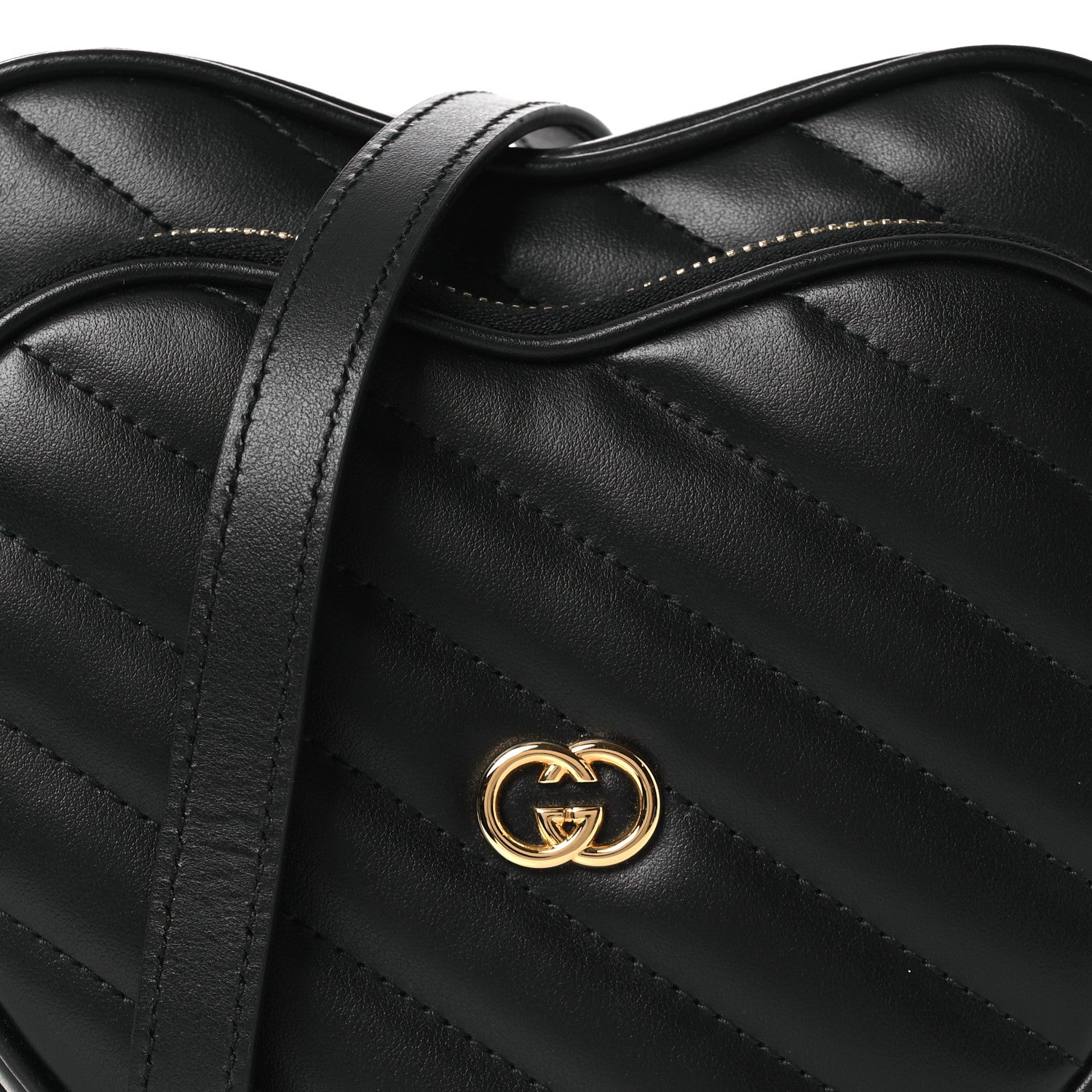 Gucci Calfskin Matelasse DDiagonal Mini Interlocking G Heart Shoulder Bag Black