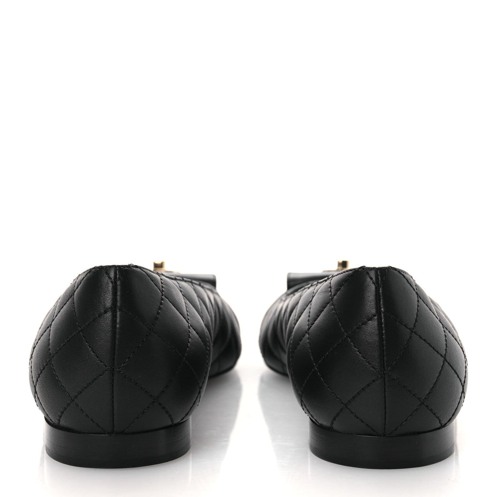 Calfskin Lambskin Quilted CC Cap Toe Ballerina Flats 37 Black