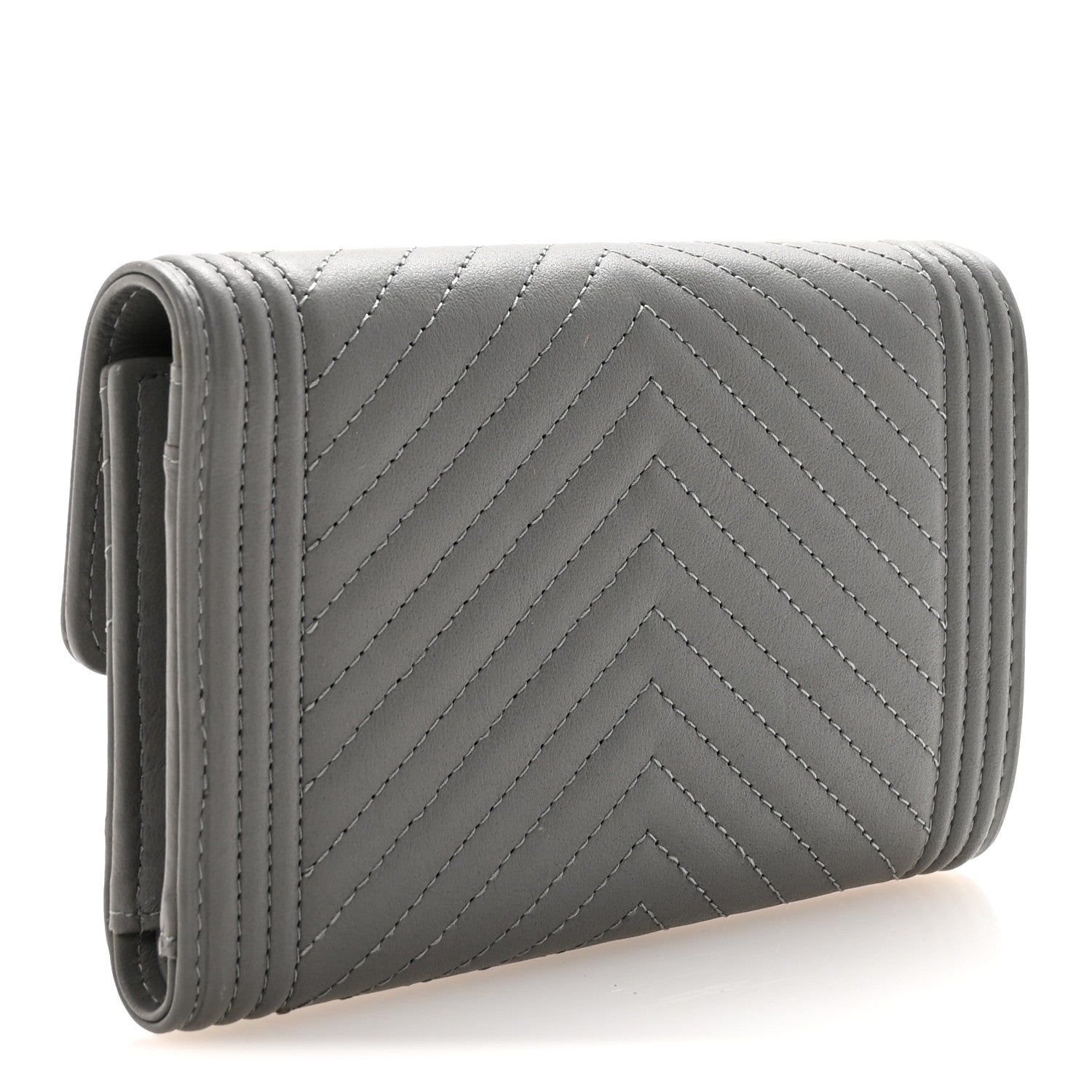 Calfskin Chevron Quilted Medium Boy Flap Wallet Grey