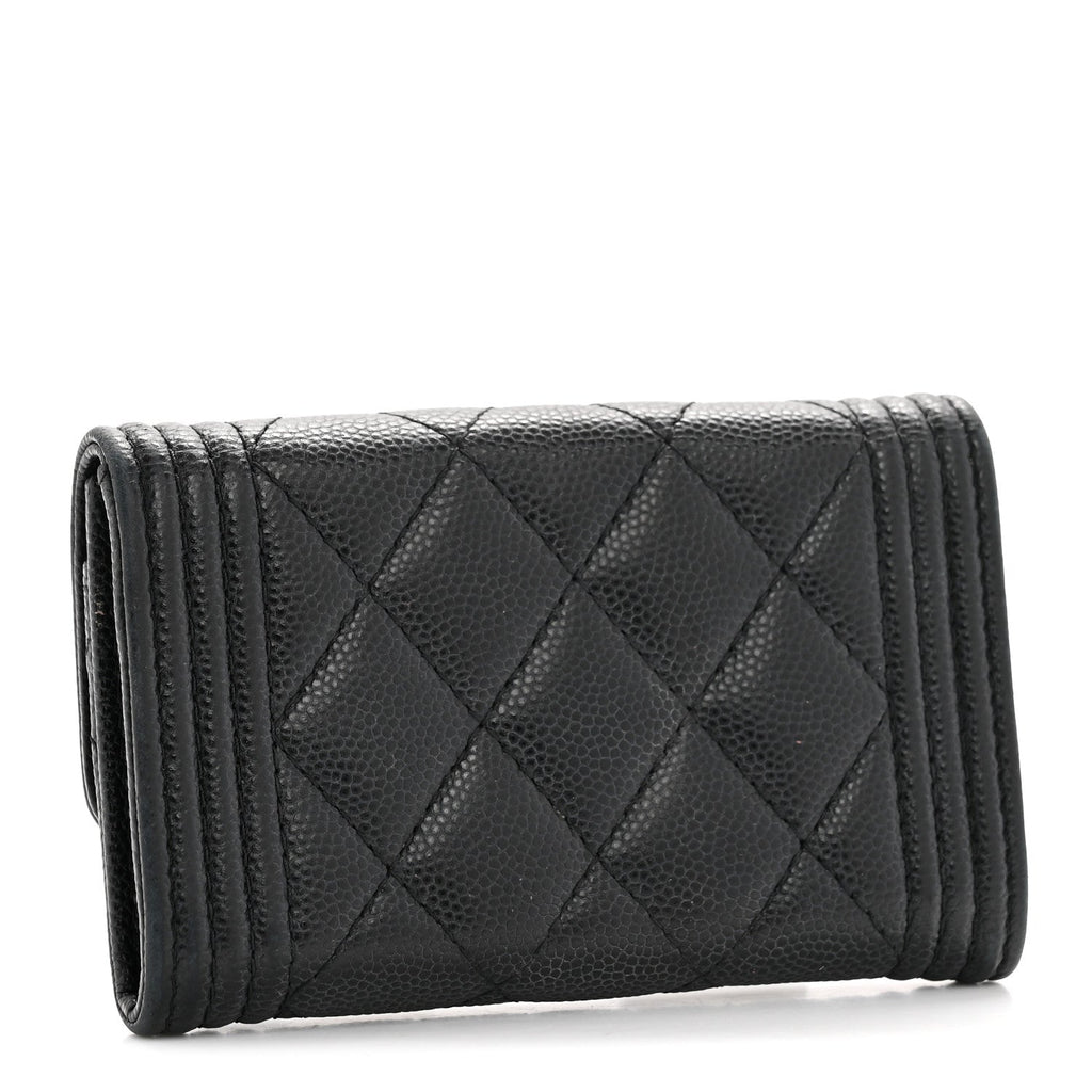 Caviar Quilted Boy Flap Card Holder Black