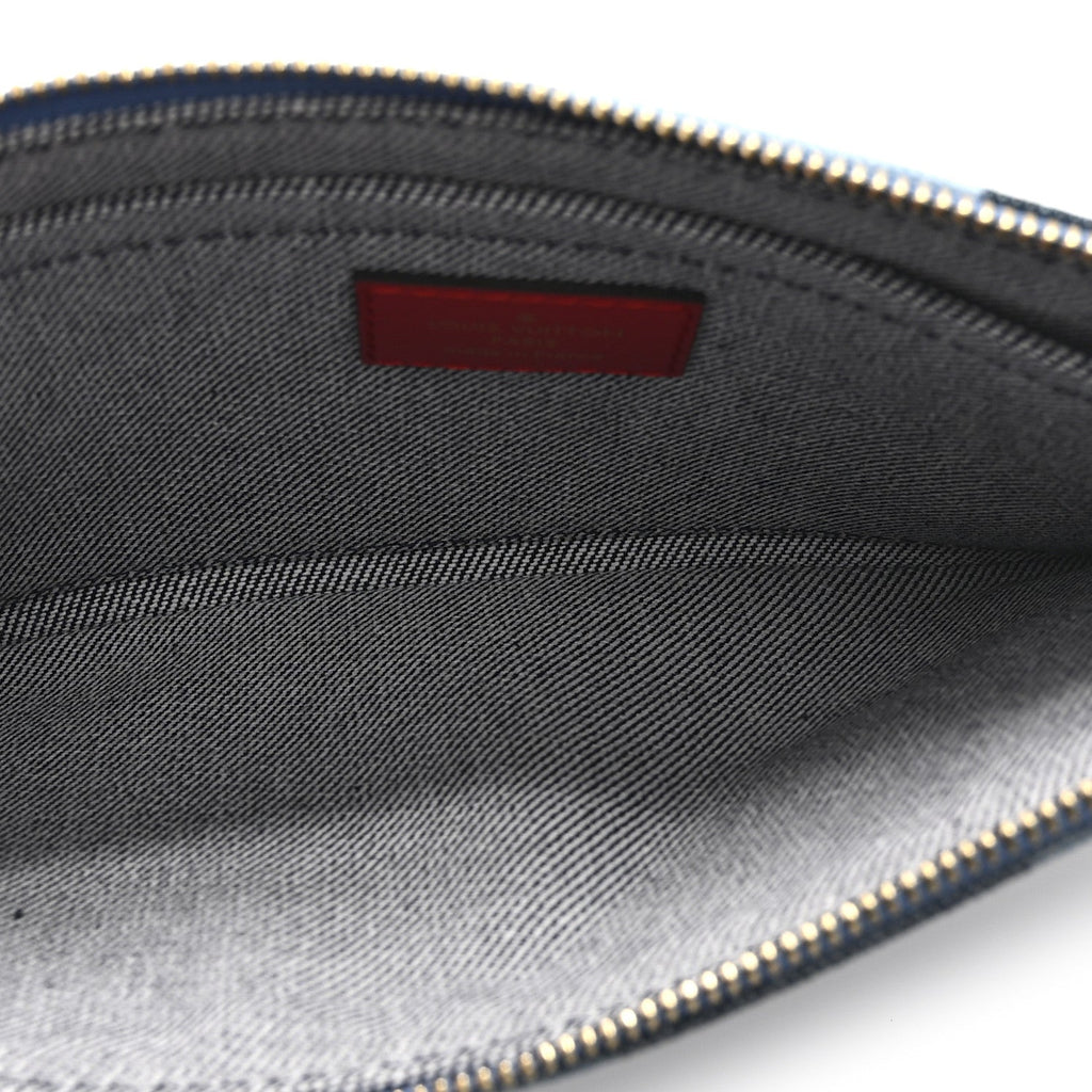 Louis Vuitton Denim Damier Monogram Patchwork Neverfull MM Pochette  Blue Rouge