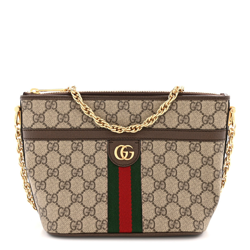 Gucci GG Supreme Monogram Web Ophidia Chain Shoulder Bag Brown