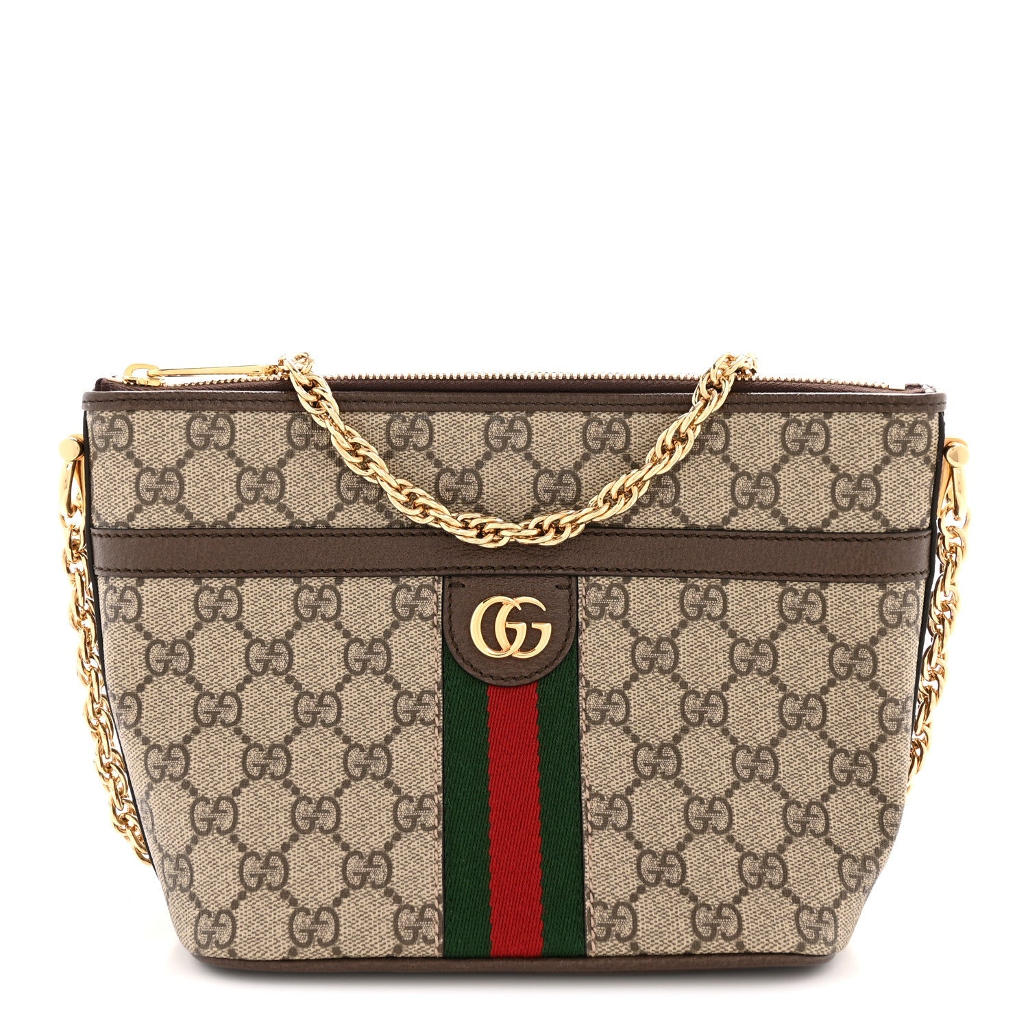 Gucci GG Supreme Monogram Web Ophidia Chain Shoulder Bag Brown