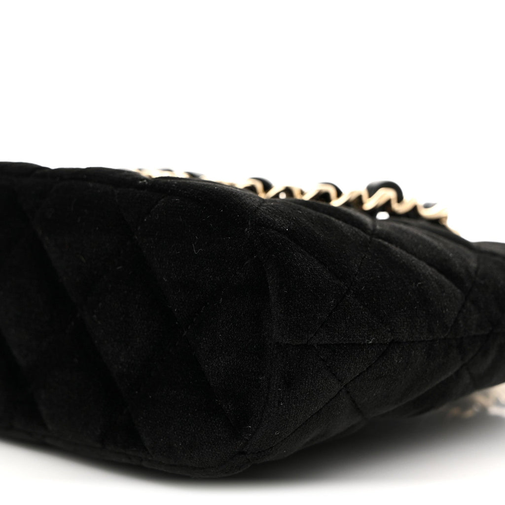 Chanel Velvet Quilted Shiny Coco Clutch With Chain Black