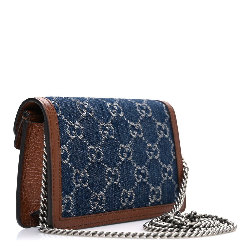 Gucci New Denim GG Monogram Dollar Calfskin Enamel Super Mini Dionysus Shoulder Bag Blue Tea Cuir Epilog Electric Blue