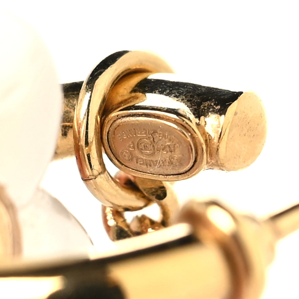 Metal Pearl Crystal Heart Chain Drop CC Earrings Gold White
