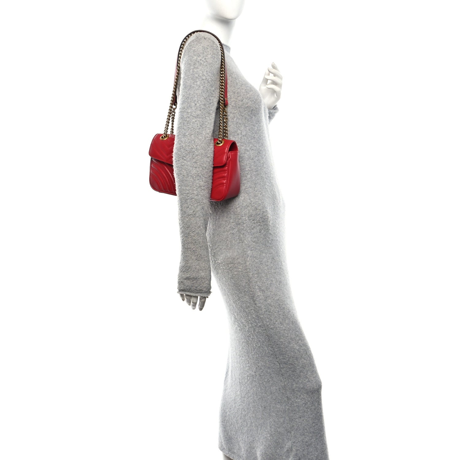 Gucci Calfskin Matelasse Small GG Marmont Shoulder Bag Hibiscus Red