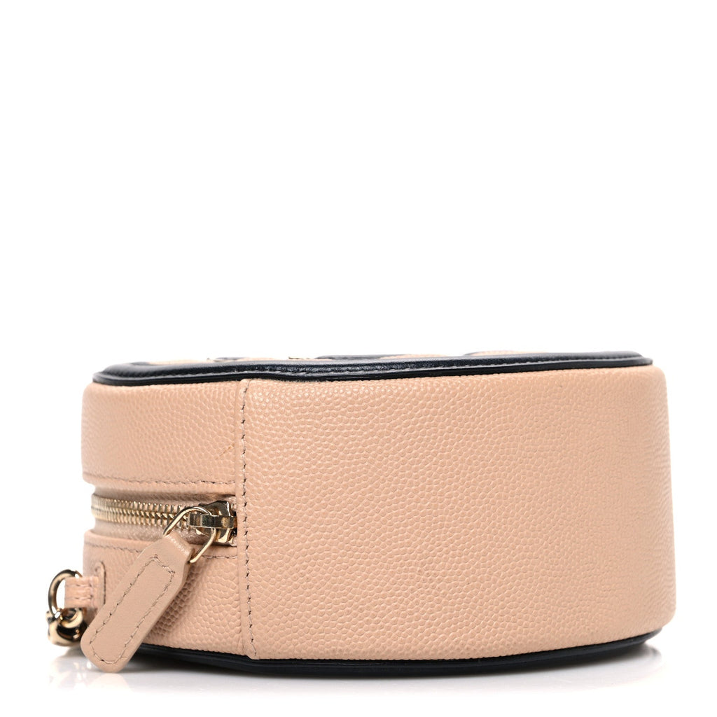 Chanel Caviar Quilted Round Filigree Crossbody Beige Black