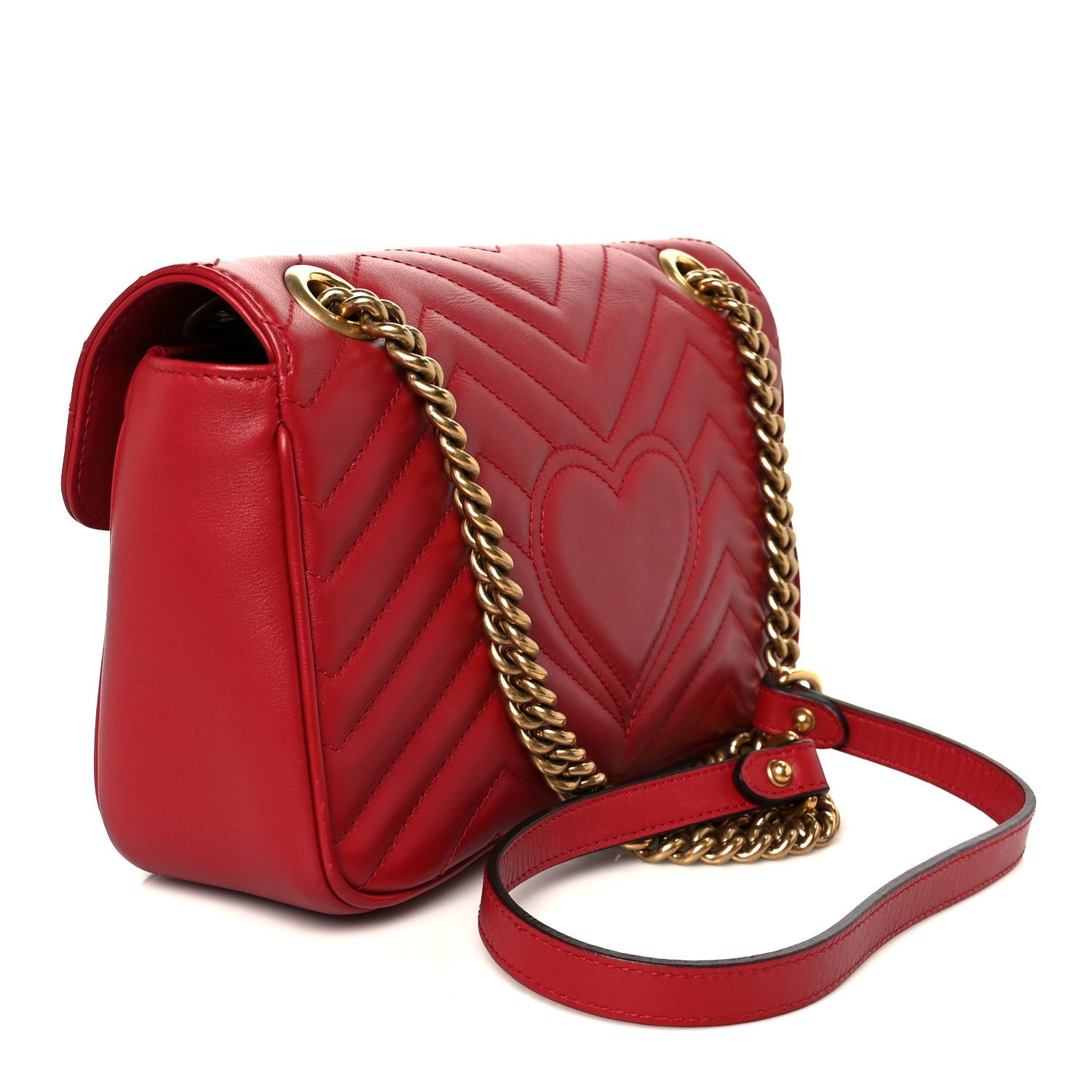 Gucci Calfskin Matelasse Small GG Marmont Shoulder Bag Hibiscus Red