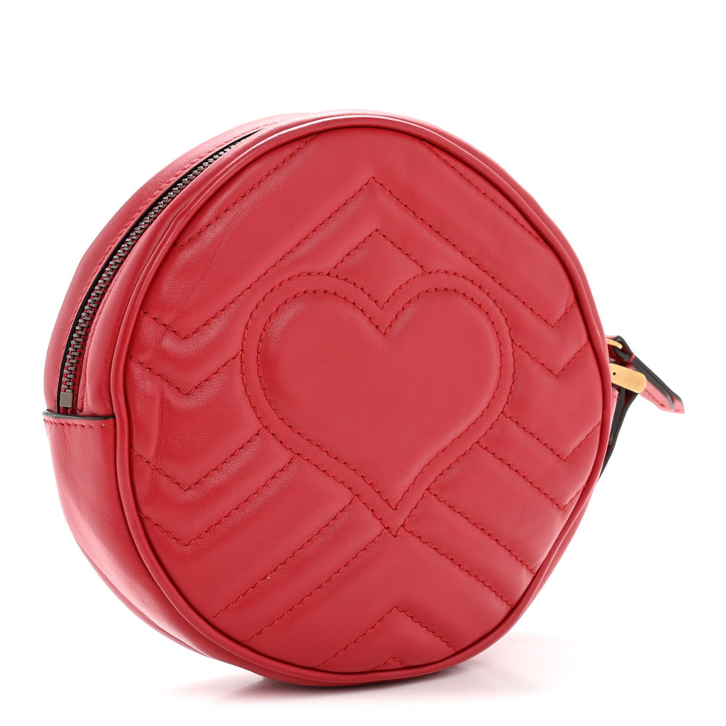 Gucci Calfskin Matelasse GG Marmont Round Wrist Wallet Hibiscus Red