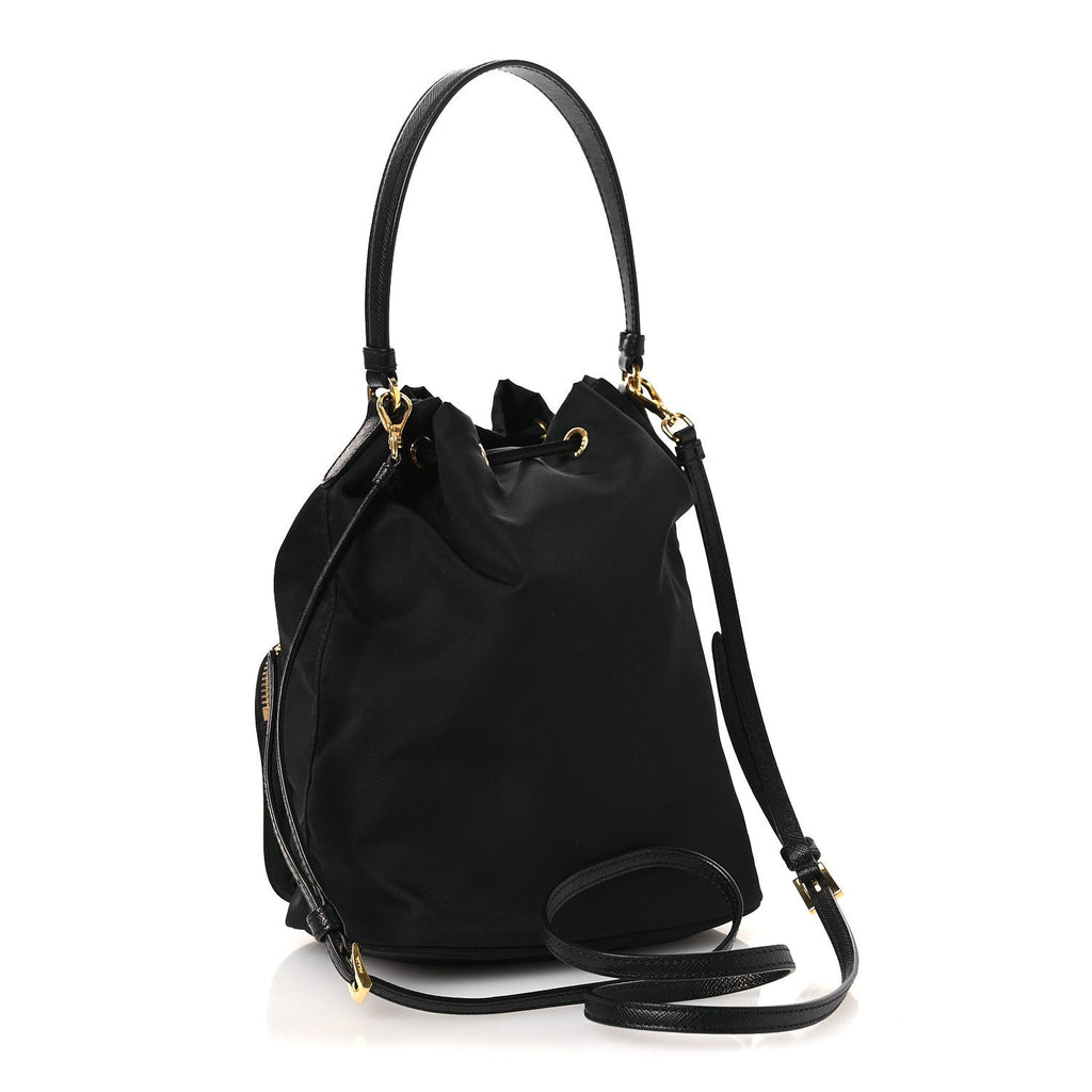 Prada Nylon Vela Saffiano Mini Bucket Crossbody Bag Black