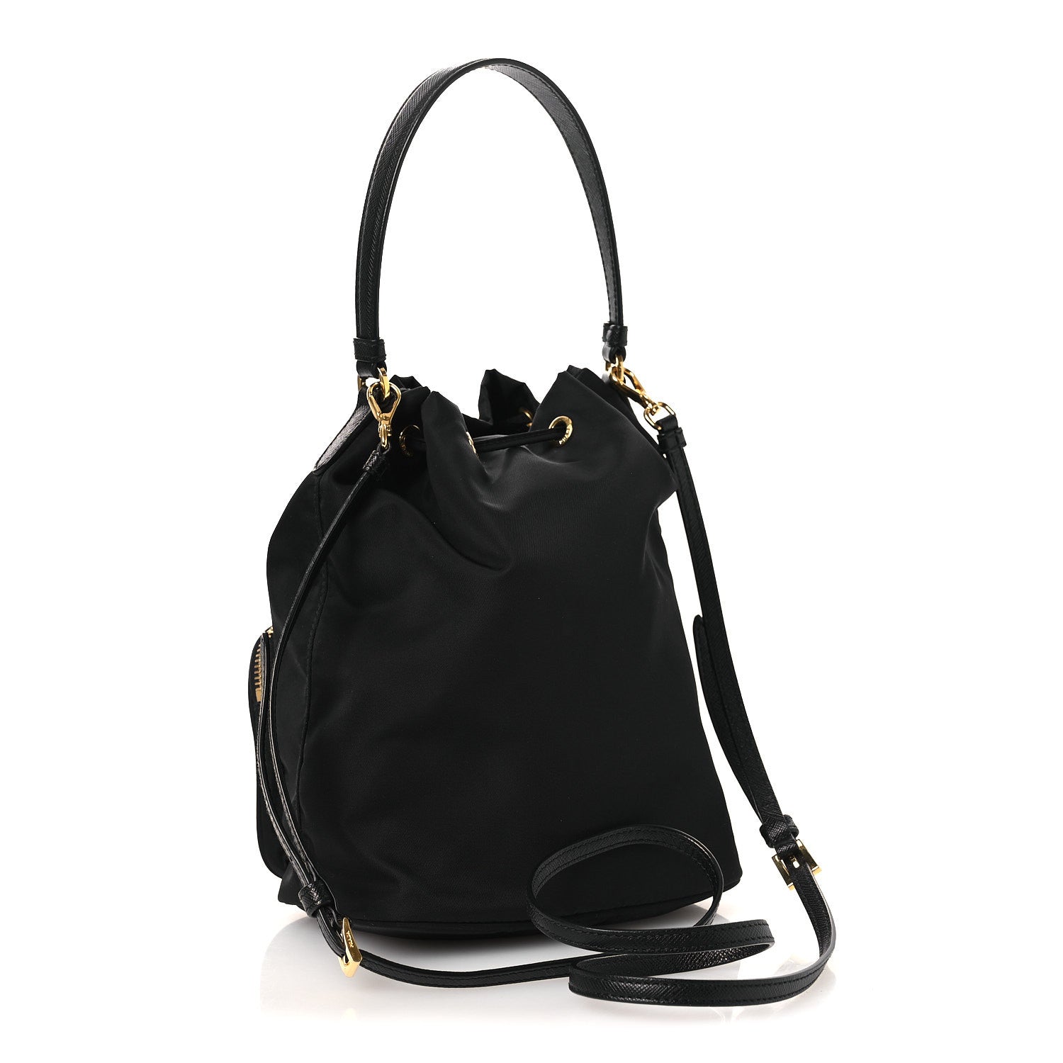 Prada Nylon Vela Saffiano Mini Bucket Crossbody Bag Black