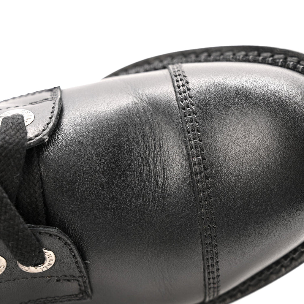 Calfskin Quilted Lace Up Combat Boots 36.5 Black