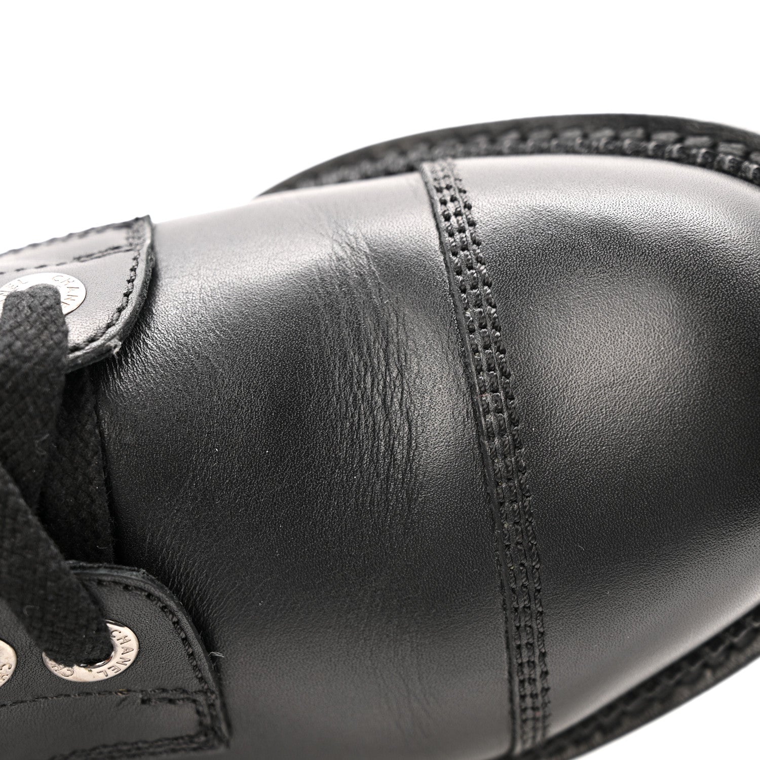 Calfskin Quilted Lace Up Combat Boots 36.5 Black