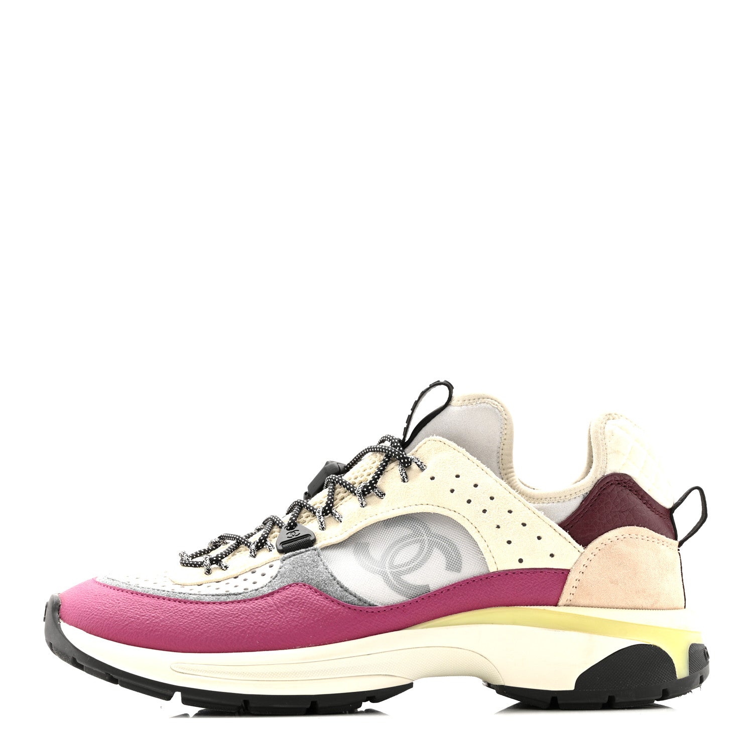 Fabric Suede Calfskin Mesh Womens CC Sneakers 40 Purple Ivory White