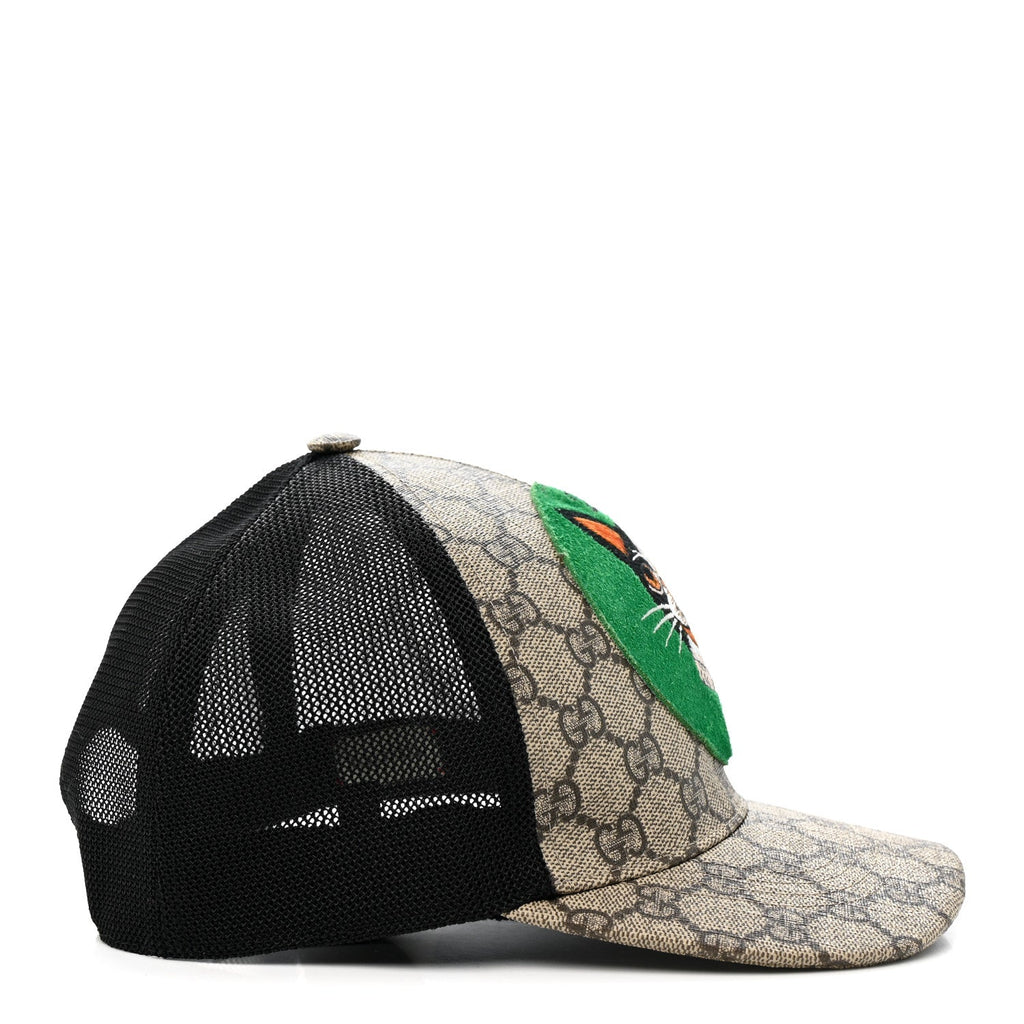 Gucci GG Supreme Monogram Bosco Patch Baseball Hat 57 Beige Green