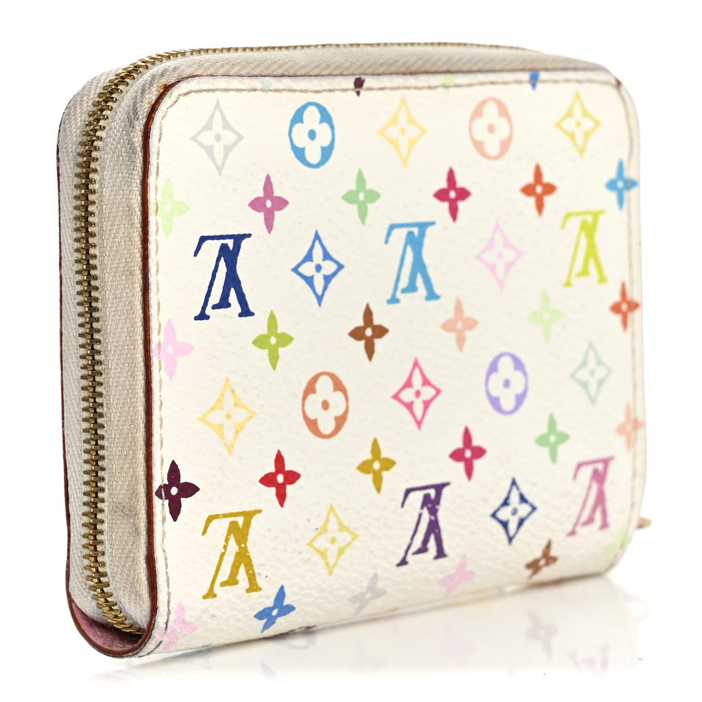 Louis Vuitton Monogram Multicolor Zippy Coin Purse Wallet White Litchi