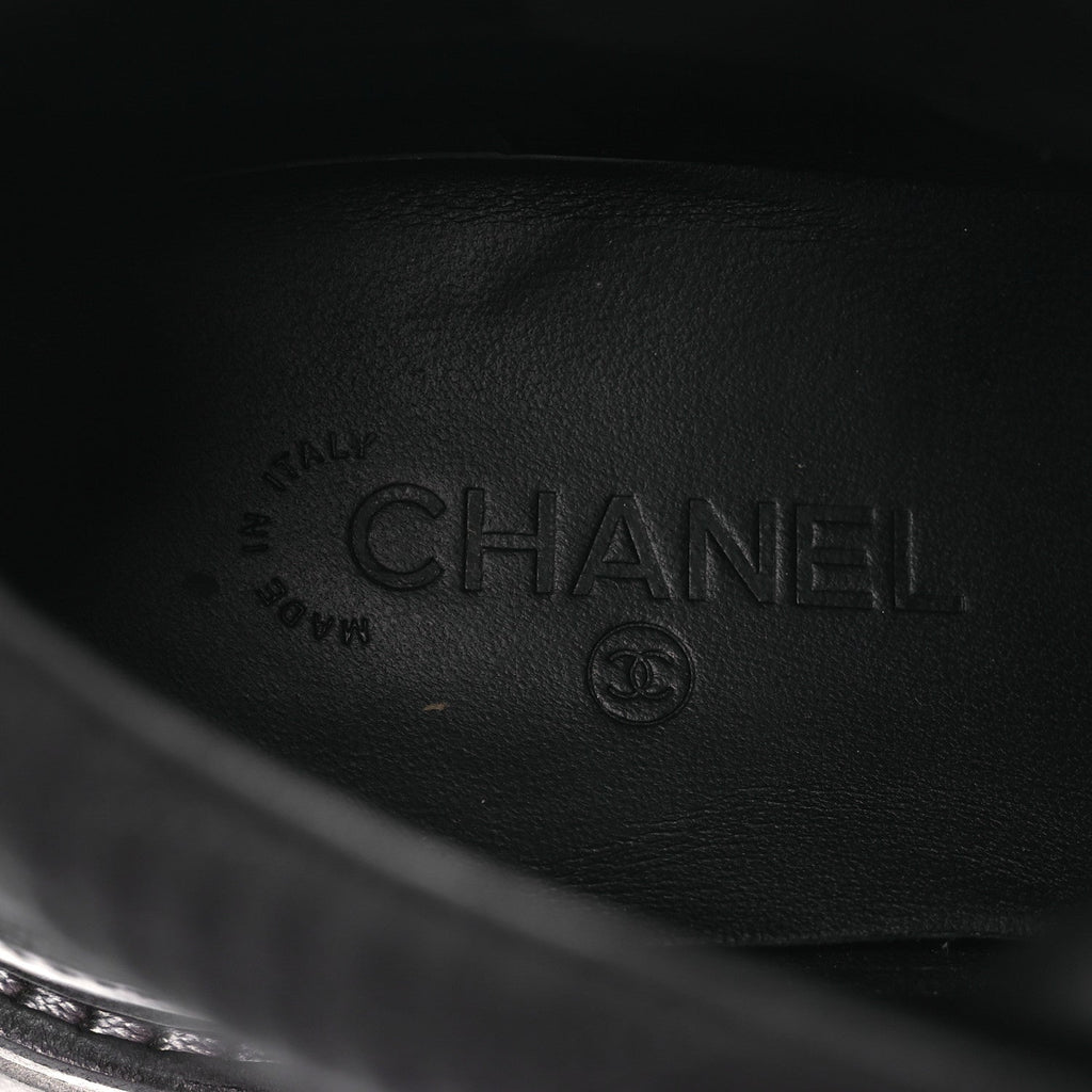 Chanel Suede Grained Calfskin CC Lace Up Boots 38 Black