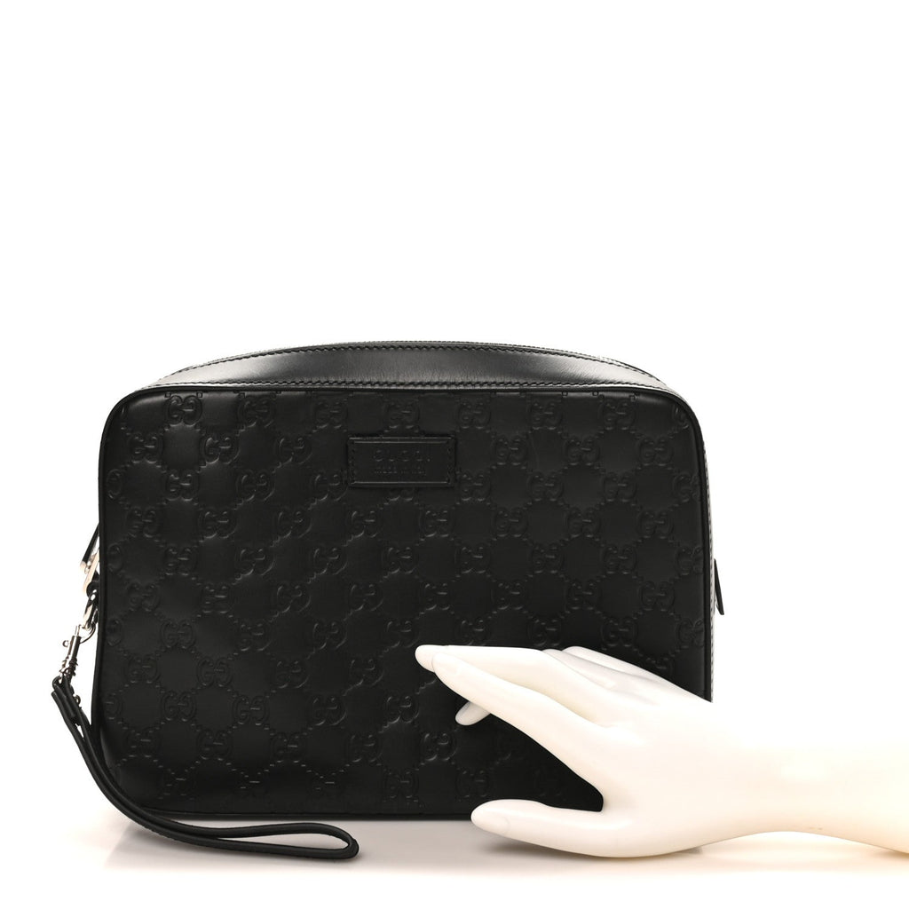 Gucci Guccissima Zip Pouch Wristlet Black